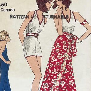 Molde de costura Vogue 8331 Vintage anos 70 para macacão, jardineira e saia - Tamanho 12 (34")