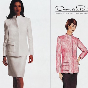 Vogue 2663 Oscar de la Renta Pencil Skirt and Standing Collar Jacket Suit Sewing Pattern - Size 8-12 (B31.5-34") Uncut