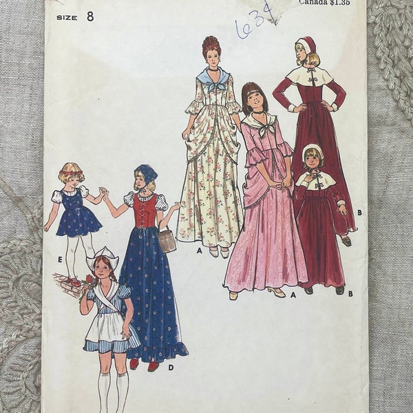 Butterick 4206 - 1970s Children's Cottagecore Pilgrim, Colonial and Dutch Costume Pattern - Size 4 or Size 8 - Uncut (FF)