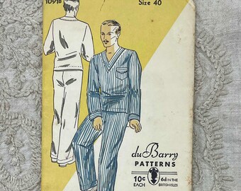 duBarry 1091B - Original 1930's Men's Long Pajama Set Pattern - Size 40" - Factory Fold