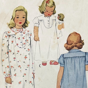 McCall 5162 - Original 1940s Girls&#39; Nightgown Pattern with Bib front and Peter Pan Collar - Size 4 (23&quot;) - Cut