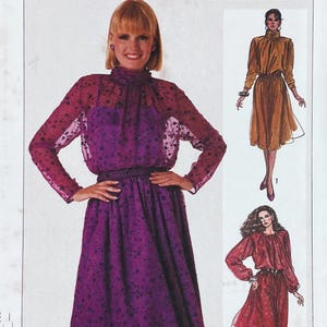 Simplicity 7218 - 1980s Camisole Lined Sheer Turtleneck Dress Sewing Pattern - Size 6-10 (30.5-32.5") - Uncut (FF)