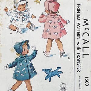 McCall 1503 Original 1940's Toddler Coat and Bonnet Sewing Pattern - Cut Size 1 (20")