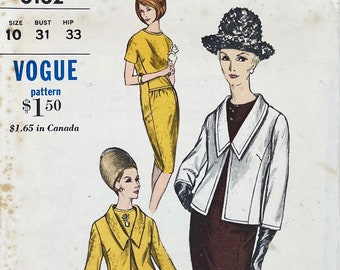 Vogue 6162 - Rare 1960s Eased Front Waist Dress and Chelsea Collar Jacket Pattern - Size 10 (31") - Uncut (FF)