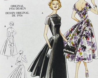 Vogue 1084 - Reissued 1950s Cowl Neck Flared Dress Pattern - Size 6-12 (30.5-34") - Uncut (FF)