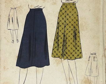 Vogue 9014 - 1940s Bias Cut Flared Skirt with an Inverted Pleat and Optional Saddle-Bag Pockets - Hip 43"- Factory Fold