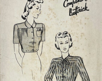 Butterick 2304 - 1940s Button Down Bow-tie or Peter Pan Blouse Pattern - Size 14 (32") - Factory Cut