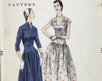 Vogue 8509 - 1950s Dropped Waist Swan Neck Dress Pattern - Size 10 (28") - Uncut (FF)
