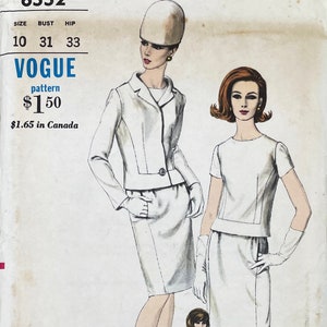 Vogue 6552 1960s Mod Two-Piece Dress and Jacket Pattern with Curved Seaming Details Size 10 31 Uncut FF image 1