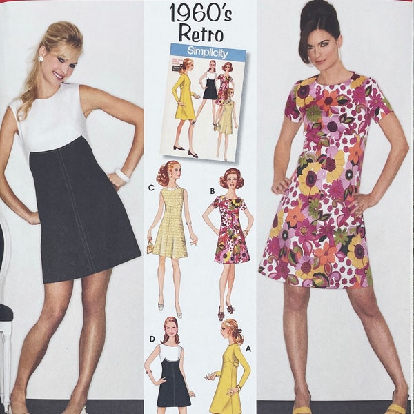 Simplicity 3833 - Reissued 1960s Mod A-line Dress Pattern with Raised Waist - Size 6-14 - Uncut (FF)