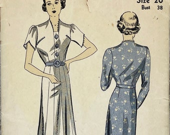 DuBarry 1985B - Original 1930s Dress Pattern with Shaped Neckline, Buttoned Band and Flared Skirt - Size 20 (38")