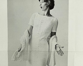 McCall's 554-NB Rare 1960's Knit Leaf-Panel Dress and Stole Pattern - Size 12-18 (32-38") - Original Leaflet Pattern