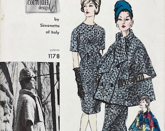 Vogue 1178 - Simonetta of Italy 1960s Couturier Slim Dress and Swing Coat Pattern - Size 10 (31") - Uncut (FF)