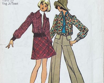 Simplicity 5919 - 1970s High Waisted Pants, Bias Cut Skirt and Stylized Bomber Jacket Pattern - Size 11/12 (32") - Cut
