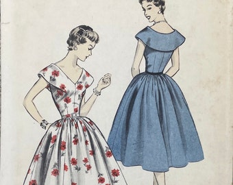 Advance 6824 - John Moore 1950s Cape Collar Molded Bodice Wide V Neckline Dress Pattern - Size 9 Junior (28") - Factory Fold