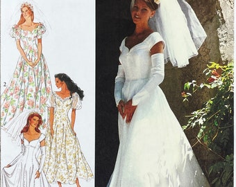 Style 2432 - 1990s Shaped Neckline, Princess Wedding Dress Pattern - Size 8-18 (31.5-40") - Cut to Size 18