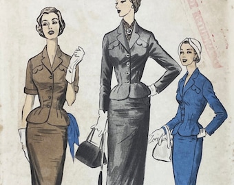 Advance 6574 - Rare Early 1950s New Look Darted Waistline Suit Pattern - Size 9 Junior (28") - Factory Fold