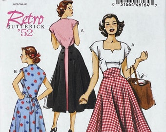 Butterick 6212 - Reissued 1950s Back Wrap Dress Pattern with Midriff  - Size 6-14 or Size 14-22 - Uncut (FF)