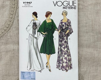 Vogue 1947 - Reissued 1970s Tent Shaped Evening Dress Pattern with Attached Bias Cape - Size 8-16 - Uncut (FF)