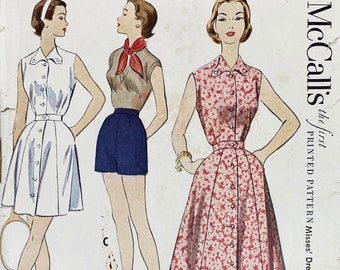 McCall's 9765 - 1950s Shirtwaist Tennis and Day Dress with High Waisted Shorts Pattern - Size 12 (30") - Uncut