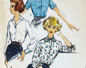 McCall's 5079 - 1950's Button Up Blouse Pattern with Sleeve and Neckline Variations - Size 14 (34") - Cut