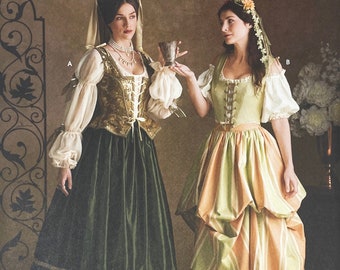 Simplicity 3809 - Renaissance Costumes Pattern with Gathered Skirt, Marie Blouse, laced Vests and Hat - Multiple Size Options - Uncut (FF)