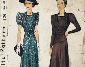 Simplicity 3099 - 1930s Deco Dress Pattern - Size 20 (38") - Factory Cut