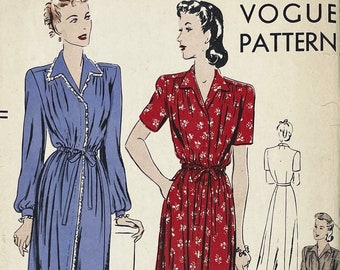 Vogue 9726 - Original 1940s "Easy-To-Make" Dress or Housecoat Pattern - Size 14 (32") - Factory Cut