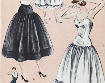 Vogue 7875 - Original 1950s Petticoat and Dropped Waist Slip Dress Pattern - Size 10 (Hip 31") - Factory Fold