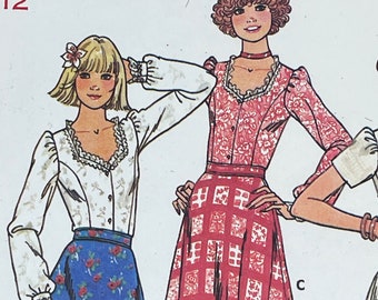 Butterick 6085 - Early 1980s Sweetheart Blouse and Prairie Skirt Pattern - Size 12 (34") - Uncut (FF)