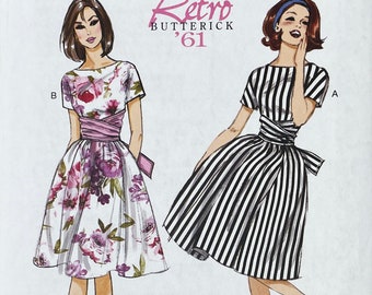 Butterick 6318 - Reissued 1960s Wrapped Waist Dolman Dress Pattern - Size 6-14 or Size 14-22 - Uncut (FF)