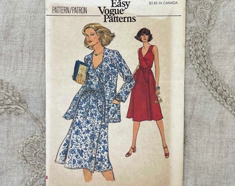 Vogue 9728 - 1970s V-Neck Wrap Dress and Jacket Pattern - Size 8 (31.5") - Uncut (FF)