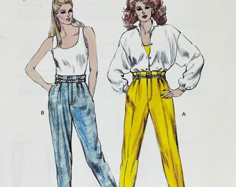 Kwik Sew 1471 - 1980s High Waisted Paper Bag Pants Pattern - Size 14-20 (Hip 40-45") - Uncut (FF)