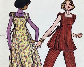 Butterick 4427 - Betsey Johnson 1970s Pinafore Dress, Top and Wide Leg Pants Pattern - Size 10 (32.5") - Uncut (Refolded)