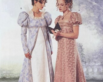 Butterick 6630 - Regency Redingote Coat and Empire Waist Gown with Puff Sleeves Pattern - Size 18-22 (40-44") - Uncut (FF)