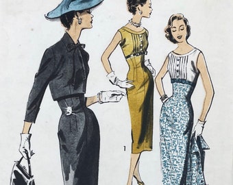 Advance 8138 - 1950s Molded Wiggle Sheath Dress Pattern with Scoop Neckline and Cropped Bolero - Size 10 (31") - Uncut (FF)