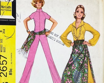 McCall's 2657 - 1970s Zipper-Front Jumpsuit with Maxi Skirt Pattern - Size 8 (31.5") - Uncut (FF)