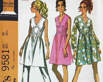 McCall's 9581 - 1960s Wrapped Waist Goddess Dress and Pants Pattern - Size 10 (32.5") or Size 12 (34") - Uncut and Cut Options