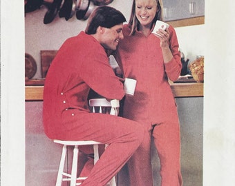 Butterick 3506 - 1970s Adult Drop Seat Footed Pajamas Pattern - Size S-L (31.5-40") - Uncut (FF)
