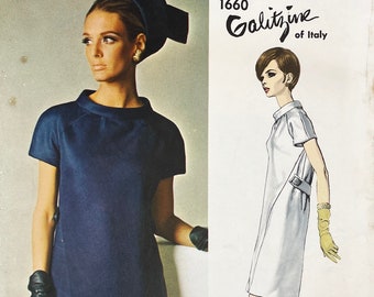 Vogue 1660 - Galitzine 1960s Mod A-line Couturier Dress Pattern - Size 14 (34") - Cut