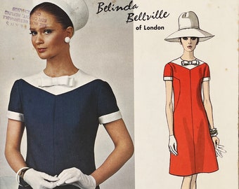 Vogue 1777 - Belinda Bellville 1960s A-line Dress Pattern with Contrast Yoke - Size 12 (32") - Cut