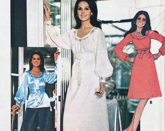 McCall's 4631 - 1970s Marlo's Corner Embroidered Pullover Dress, Top and Pants Pattern - Size 10 (32.5") - Cut (Transfer Unused)