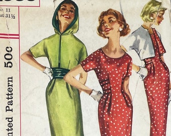 Simplicity 1955 - Rare 1950s Slender Dress and Cropped Hooded Jacket Pattern - Size 11 Jr. (31.5") - Uncut (FF)