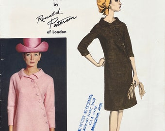 Vogue 1391 - Ronald Paterson 1960s Asymmetrical Collared Kimono Dress Pattern - Size 10 (31") - Cut