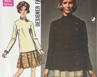 Simplicity 8336 - 1960s Asymmetrically Buttoned Jacket, Blouse, and Pleated Skirt Pattern - Size 8 (31/5") - Uncut (FF)