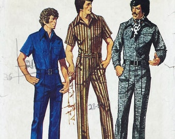 Simplicity 5376 - 1970s Men's Zipper Front Jumpsuit Pattern - Size 42" - Cut