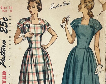 Simplicity 2406 - 1940s Square Neck Sundress with a Full Skirt Pattern - Size 14 (32") - Cut