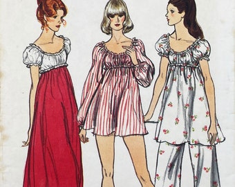 Vogue 8887 - 1970s Empire Waist Babydoll Dress, Tunic and Pants Pattern - Size 10 (32.5") - Uncut (FF)