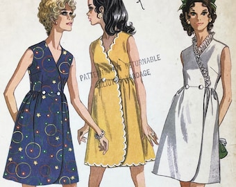 McCall's 9649 - 1960s High Waisted Wrap Dress Pattern - Size 8 (31.5") - Uncut (FF)