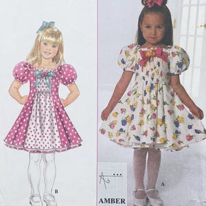 Simplicity 7575 Child's Puff Sleeved Elastic-Smocked Dress Sewing Pattern - Size 2-4 (21-23") Cut